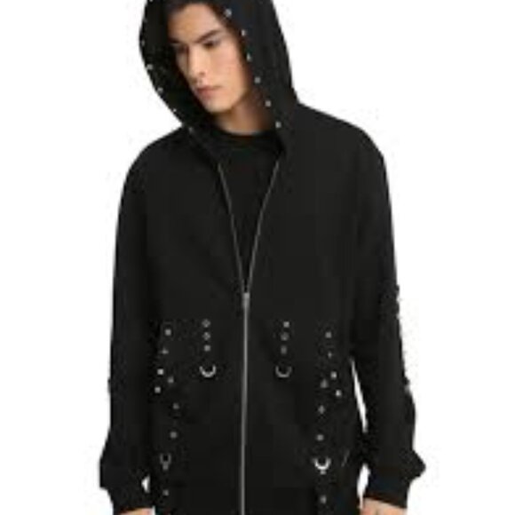 Tripp nyc Strap Grommet Hoodie | Black | Full Zip | Studs | Goth | EUC | 2X - Picture 12 of 13